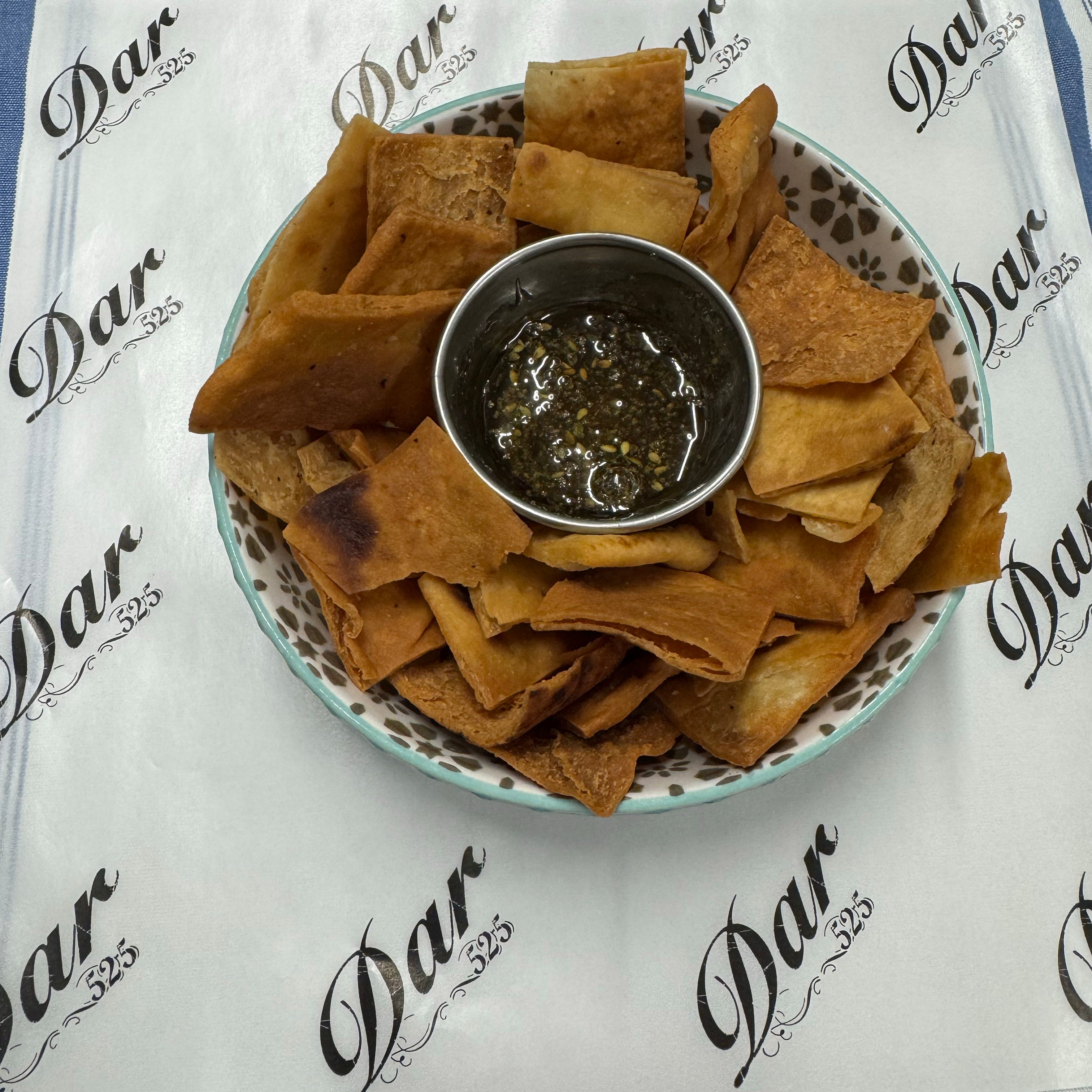 Fresh Pita Chips with Zaatar Moroccan Honey.