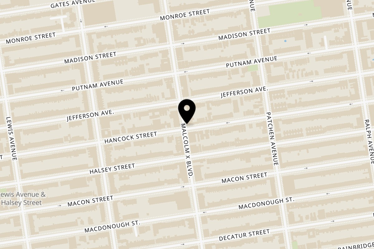 Map showing the location of Dar525 Malcolm on 231 Malcolm X Blvd in Brooklyn